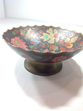 Vintage Brass Floral Etched Hand Painted 8 