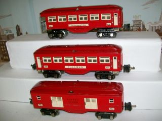Vintage Prewar Lionel O Gauge Red Passenger Car Set 600 & 601 & 602 2
