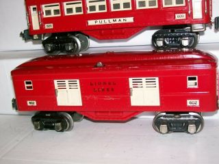 Vintage Prewar Lionel O Gauge Red Passenger Car Set 600 & 601 & 602 3
