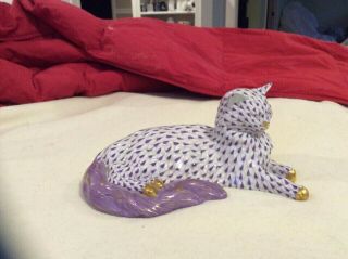 Herend Porcelain Lavender Resting Cat (large)