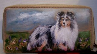 Hand painted blue Merle Sheltie great american leather checkbook wallet 2