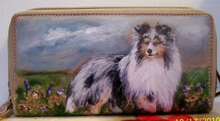 Hand painted blue Merle Sheltie great american leather checkbook wallet 3