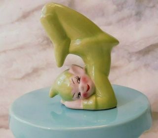 Vintage Gilner Bright Green Ceramic Pottery Elf/pixie Kitsch Acrobat Figurine