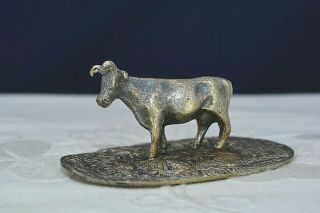 Vintage Silver Plated Brass Cow Ornament Figure Metal Paperweight Farm Animal