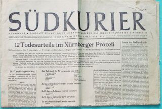 Nuremberg Nazi Trial Verdicts - Newspaper 1 Day After - 6 Million Jews