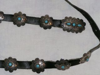 VINTAGE NAVAJO OLD PAWN STERLING SILVER LADIES CONCHO BELT TURQUOISE CENTERS 40 