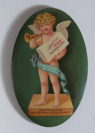 Ca1905 Angelus Marshmallows Celluloid Advertising Pocket Mirror Candy Angel