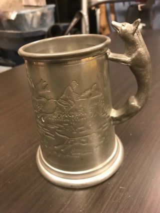 Vintage Pewter Mug With Wolf Handle