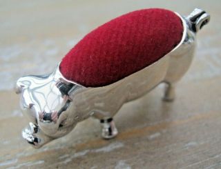 Novelty Edwardian Style Hallmarked Solid Sterling Silver Pig/sow Pin Cushion