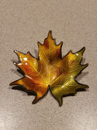 Hroar Prydz Norway Sterling Silver Gold Vermeil Enamel Maple Leaf Brooch Pin