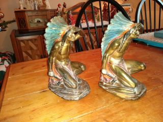 Extremely Rare 1915 Armor Bronze " Indian Scout " Bookends Artist John Ruhl