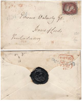1852 Qv Cover With A 4 Margin 1d Red Stamp Plate 120 Franked Lord Londonderry