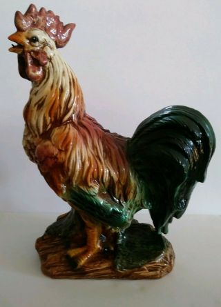 Large Ceramic Rooster Figurine Statue French Country Farm House 14.  5 " Striking