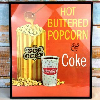 1965 Coca Cola Movie Theater Popcorn Concession Advertising Sign Framed