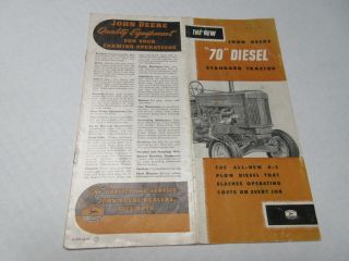 John Deere 70 Diesel Tractor Brochure 1954