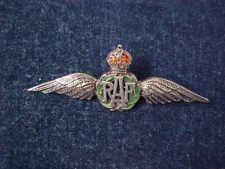 Orig Ww2 Raf Sweetheart Pilots Wing " Silver " & Enamel Royal Air Force " Voided "