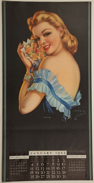 Vintage 1942 Pin - Up Sample Calendar Jules Erbit Blonde Beauty Is Sweet As A Rose
