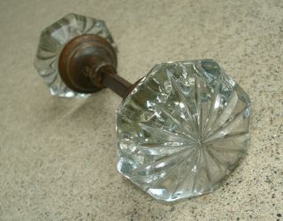 Antique Or Vintage Clear Glass Crystal Grooved Or Ribbed Door Knob Set