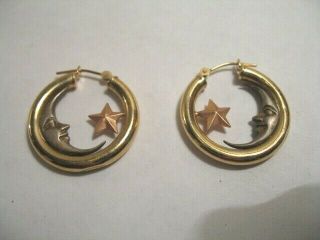 Peter Brams Pbd 14k Gold Hoop Earrings W/ Sterling Silver Man In The Moon