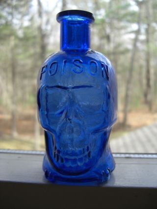 Rare Large Cobalt Blue Skull Poison Bottle Boston Ma Base Patent Date