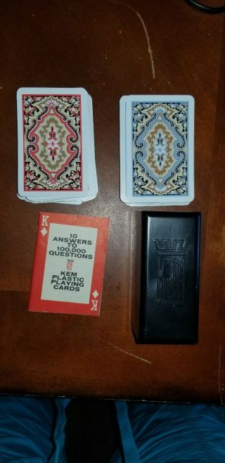 Vintage KEM Plastic Playing Cards In Black Case 2 Decks Art Deco Paisley 2