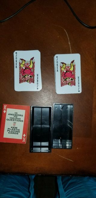 Vintage KEM Plastic Playing Cards In Black Case 2 Decks Art Deco Paisley 3
