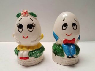 Vintage Humpty Dumpty Salt & Pepper Shakers Ceramic Made In Japan
