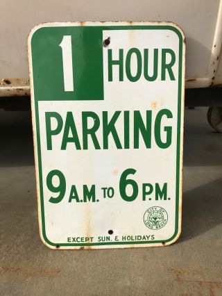 Vintage 1 Hour Parking Porcelain Sign Auto Club,  Aaa Oil Gas City Of Lb