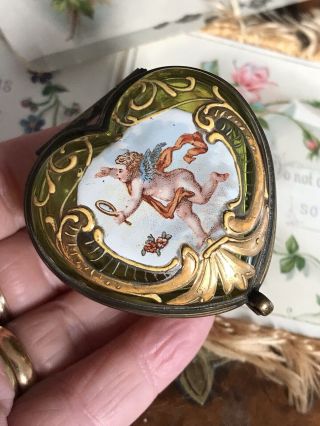 Antique/victorian Heart Shape Glass Cherub /cupid Sweetheart Ring /jewellery Box