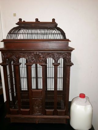 Huge Bombay Neoclassical Style Vintage Wood/metal Bird Cage Decorative Too 31 "