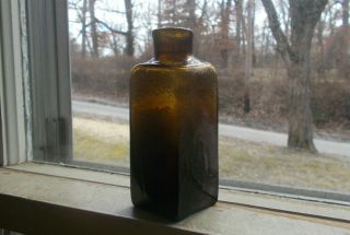 1840s Open Pontil Crude Blackglass Olive Amber England Blacking Bottle Keene