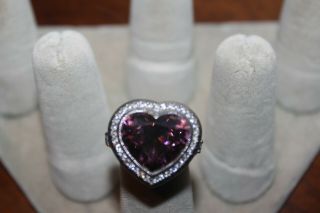 Judith Ripka Sterling Silver Heart - Shaped Pink Diamonique Ring Size 7.  25