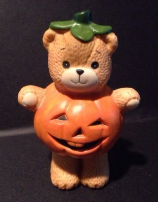 Lucy & Me Teddy Bear Dressed Up As A Pumpkin Porcelain Figurine Enesco 1984