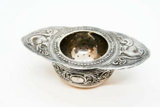 1800 S Hand Crafted Sterling Silver Tea Strainer & Bowl Peacock Set