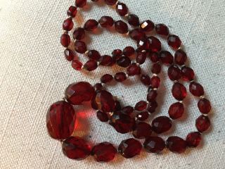 Art Deco Long Cherry Amber Bakelite Facetted Graduating Bead Necklace