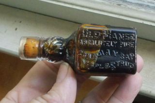 Tiny 3 1/4 " Sample Bottle Old Manse Maple Syrup Chicago Emb & Label 1890
