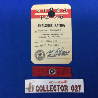 Boy Scout Air Scout / Explorer Rating Strip Observer Mechanic With Card
