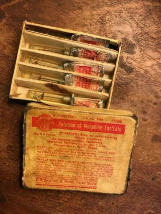 Wwii Authentic Us Medic Syrettes Solution Of Morphine Tartrate E.  R.  Squibb/sons