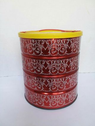 Vintage Red Coffee Can With Lid Handle Decorative Mod Midcentry