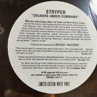 STRYPER: Soldiers Under Command WHITE VINYL LP 1985 ENIGMA M/M Ltd Ed NOS 3