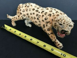 Vintage Real Fur Leopard Figurine Statue Taxidermy Toy Display Leather