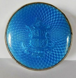 Antique Solid Silver And Guilloche Enamel Trinket Pot / Box,  Coat Of Arms