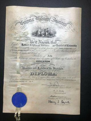 1927 Virginia Military Institute (vmi) Diploma Signed By Gov.  Harry F.  Byrd