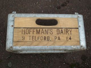 Vintage 1964 Hoffmans Dairy Telford Pa Milk Crate Dairy Wood & Metal Wire Cool