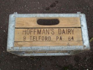 Vintage 1964 HOFFMANS DAIRY TELFORD PA Milk Crate Dairy Wood & Metal Wire COOL 3