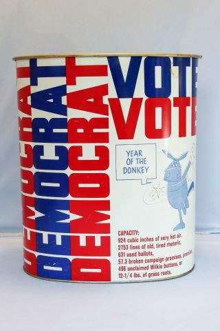 Vintage Vote Democrat Year Of The Donkey Trash Can Waste Basket J.  L.  Clark Co