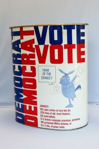 Vintage Vote Democrat Year of the Donkey Trash Can Waste Basket J.  L.  Clark Co 2