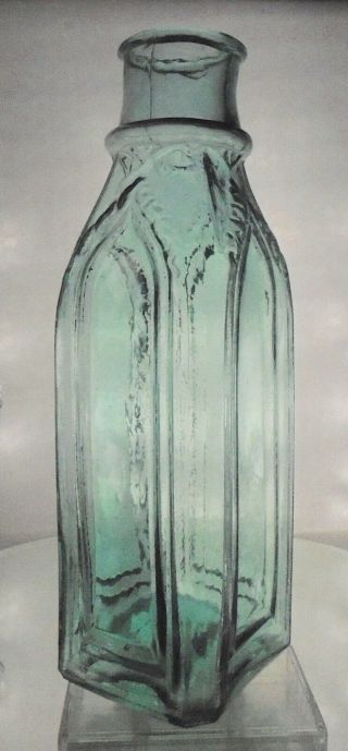 Semi - Cathedral Pickle Jar / Bottle.  Rolled Lip.  11.  5 ".  Aqua.  4 Sided