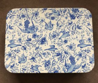 Vintage Small Rectangular White With Blue Birds - Hinged Tin