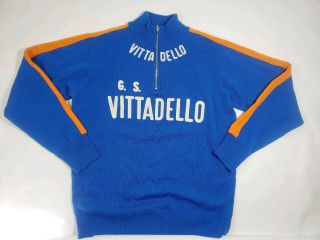 Vintage Cycling Sweater G.  S.  Vittadello Blue And Orange Size Small Woolistic